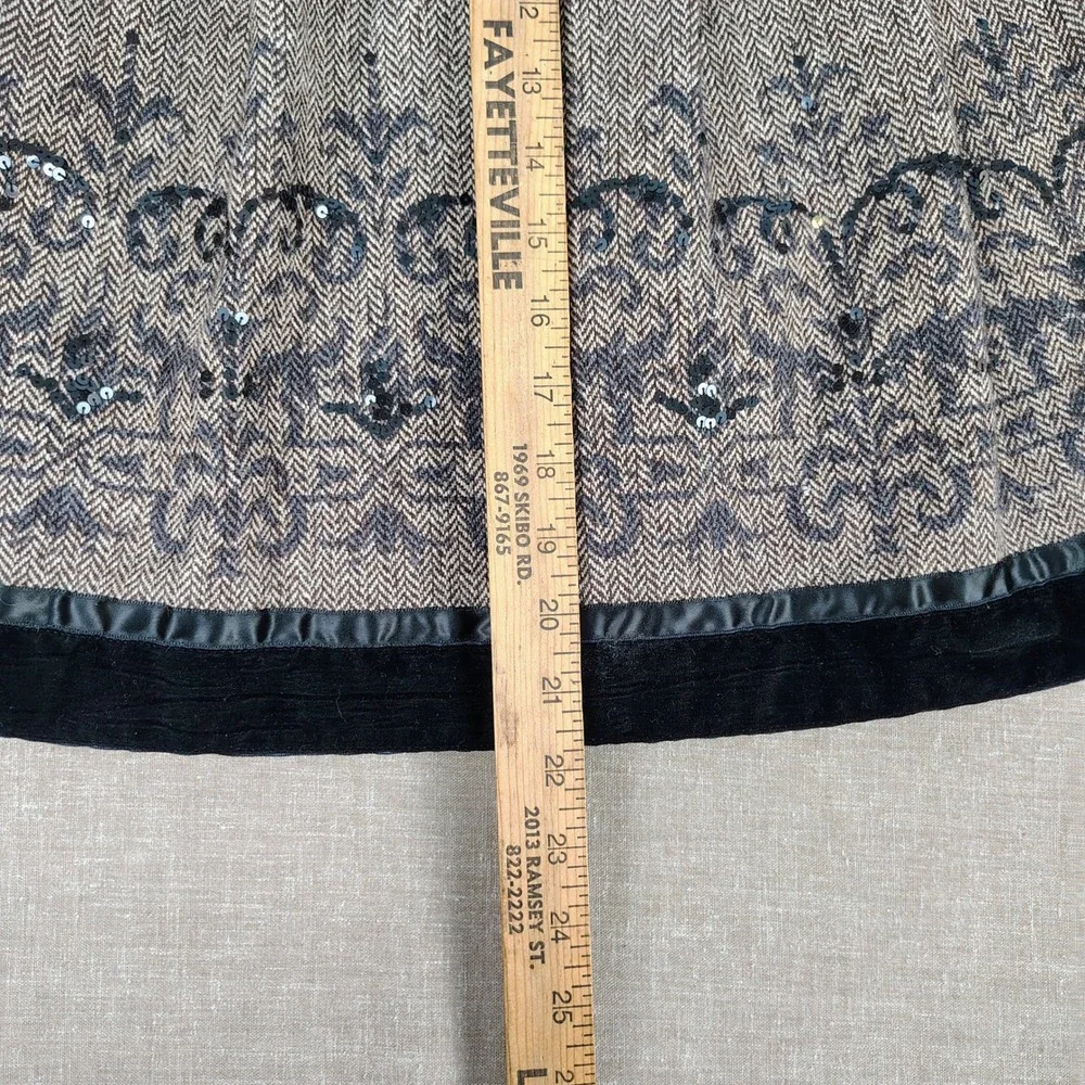 LOFT Womens 4P Herringbone A-Line Skirt Brown Wool Blend Sequin Velvet Academia